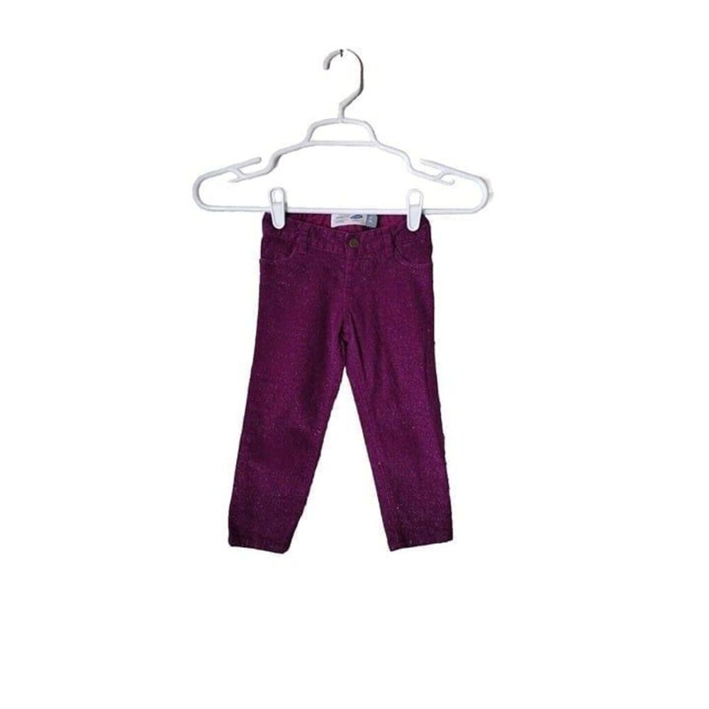 Old Navy Pants Girls 3T Corduroy Sparkle Glitter Skinny Plum Adjustable Waist